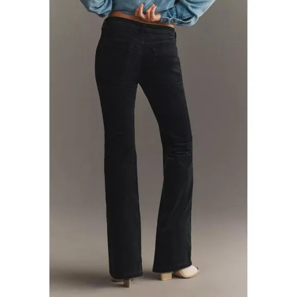 Anthropologie Pilcro Icon LowRise Corduroy Chop Pocket Flare Jeans Black Sz 34