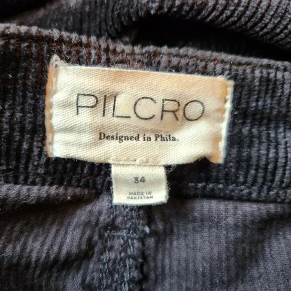 Anthropologie Pilcro Icon LowRise Corduroy Chop Pocket Flare Jeans Black Sz 34