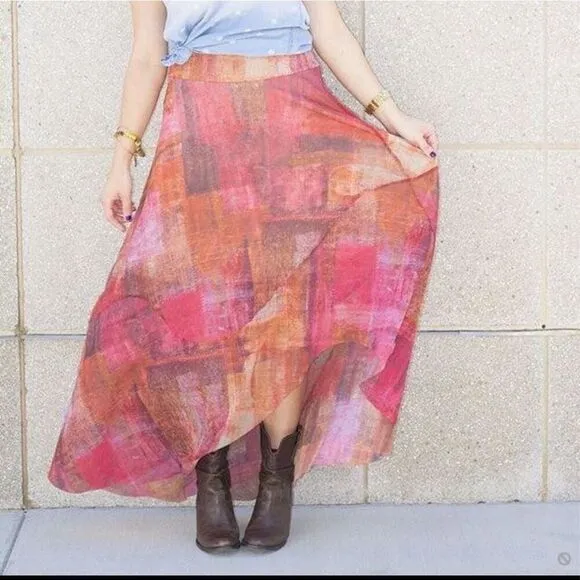 Anthropologie Weston Fallen Sun Maxi Skirt Asymmetrical $118 M