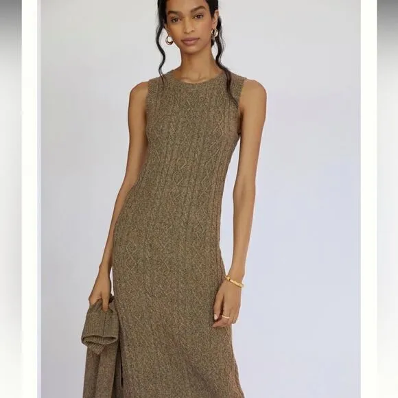 Anthropologie Current Air Cable-Knit Midi Sweater Dress S