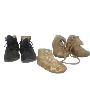 Antique Victorian Edwardian Baby Boots Lot 2 Pair 1 Single Black White READ
