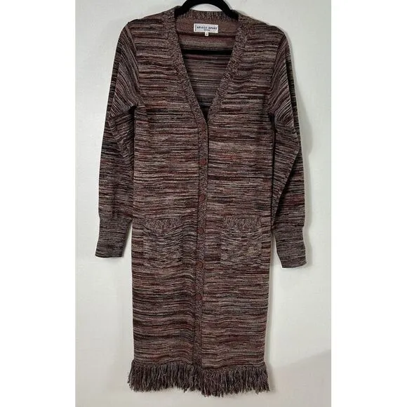 Apiece Apart Women's Freida V-Neck‎ Long Cardigan Sweater Brown Fringe Size XS