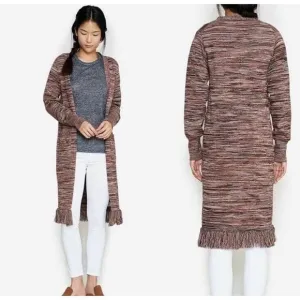 Apiece Apart Women's Freida V-Neck‎ Long Cardigan Sweater Brown Fringe Size XS