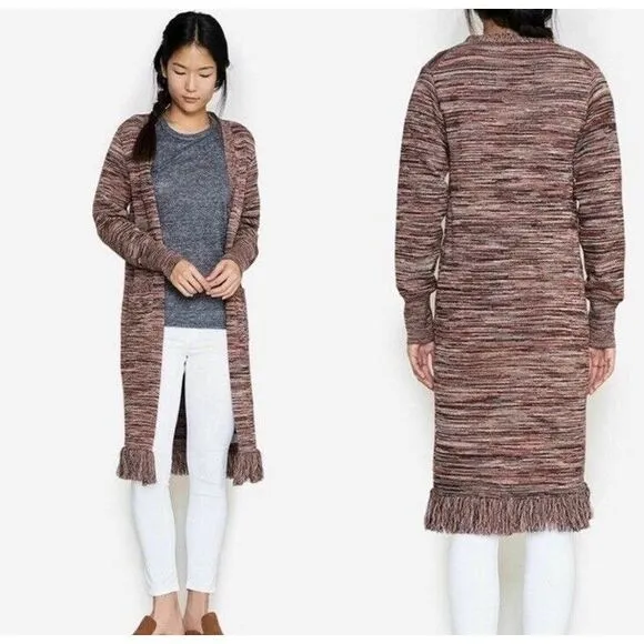 Apiece Apart Women's Freida V-Neck Long Cardigan Sweater Brown Fringe‎ Size XS