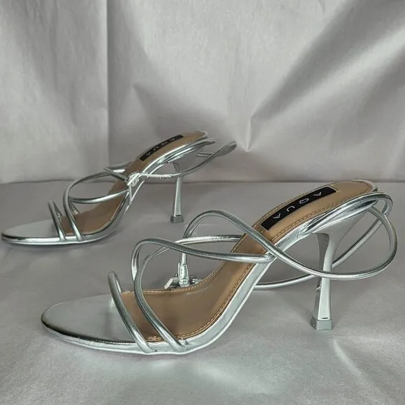 Aqua Women's Arlow Silver Strappy Heels Size 7.5