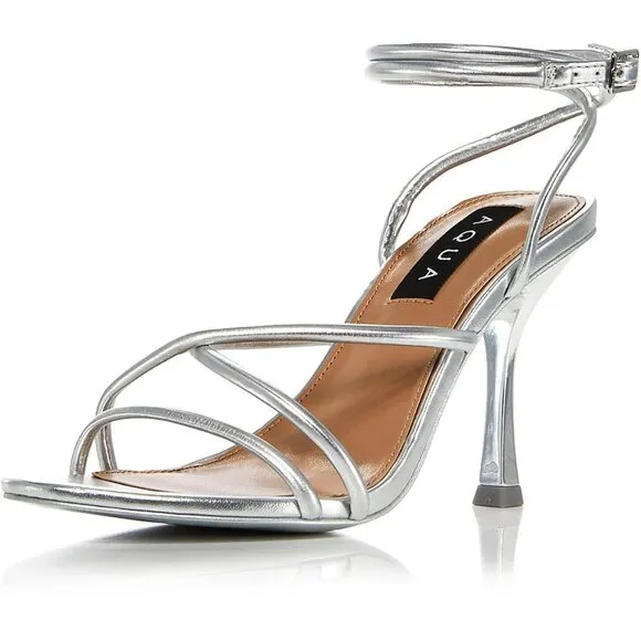 Aqua Women's Arlow Silver Strappy Heels Size 7.5