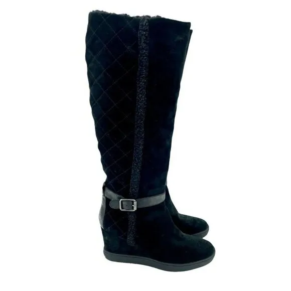 Aquatalia Boots Black Suede Quilted Weatherproof Wedge Sz 10 New $525