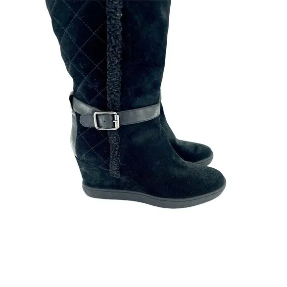 Aquatalia Boots Black Suede Quilted Weatherproof Wedge Sz 10 New $525