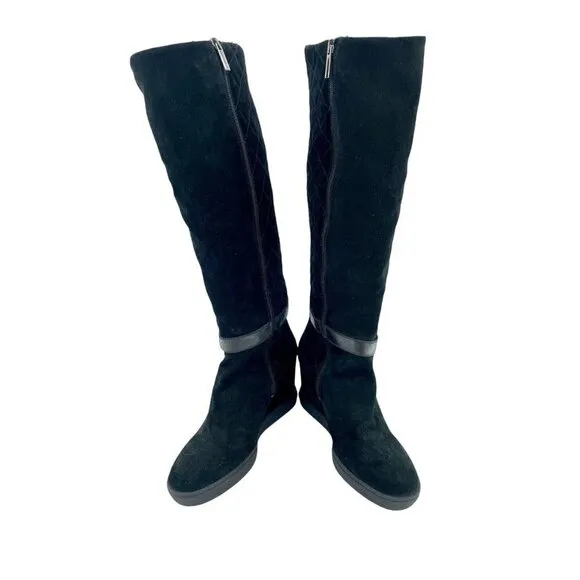 Aquatalia Boots Black Suede Quilted Weatherproof Wedge Sz 10 New $525
