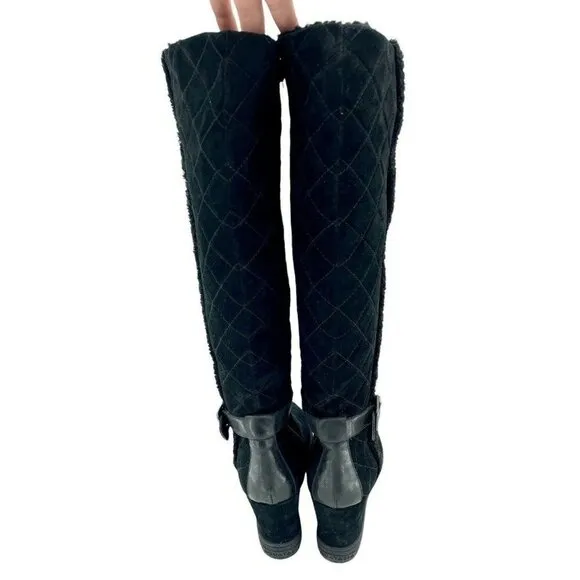 Aquatalia Boots Black Suede Quilted Weatherproof Wedge Sz 10 New $525