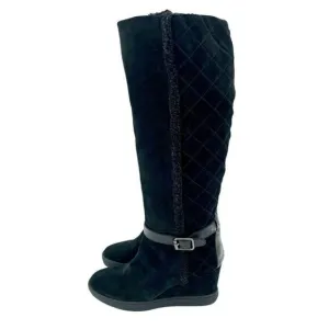Aquatalia Boots Black Suede Quilted Weatherproof Wedge Sz 10 New $525