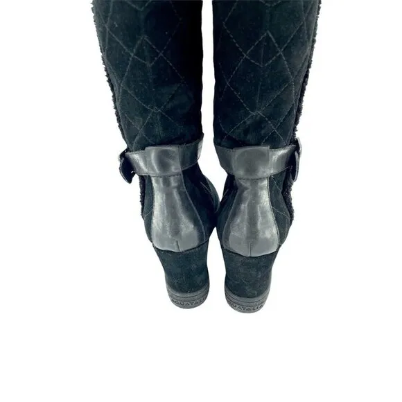 Aquatalia Boots Black Suede Quilted Weatherproof Wedge Sz 10 New $525