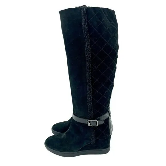 Aquatalia Boots Black Suede Quilted Weatherproof Wedge Sz 10 New $525