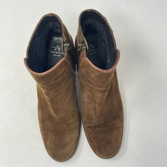 Aquatalia Brown Suede Short Boots 1 inch heel sz 7.5