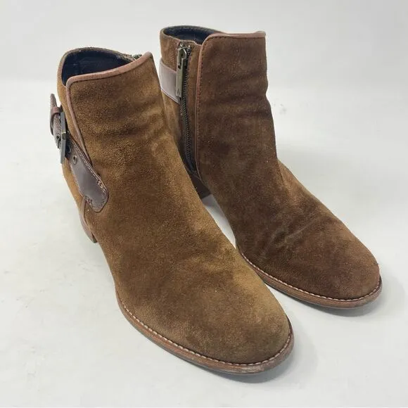 Aquatalia Brown Suede Short Boots 1 inch heel sz 7.5