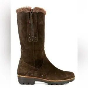 Aquatalia brown suede studded faux fur lined weatherproof boots Size 9