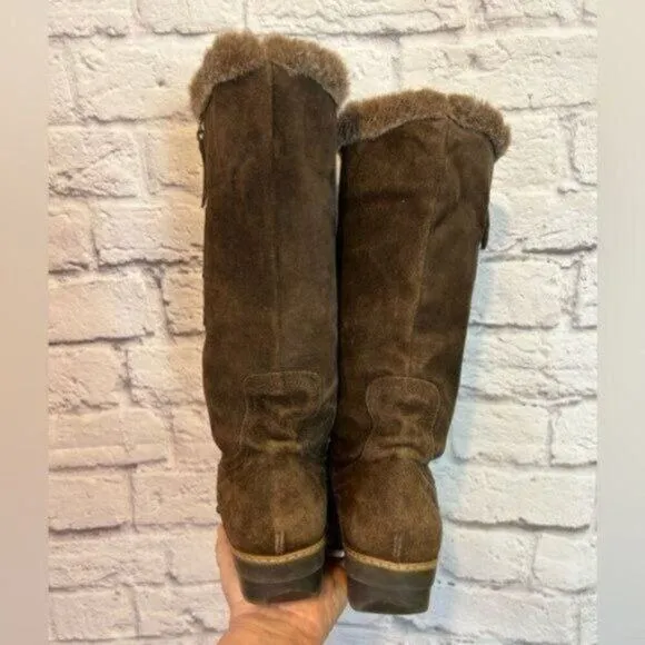 Aquatalia brown suede studded faux fur lined weatherproof boots Size 9