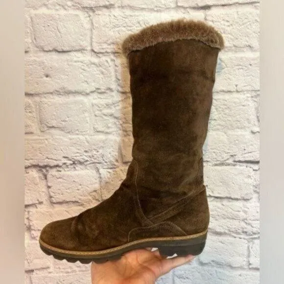 Aquatalia brown suede studded faux fur lined weatherproof boots Size 9