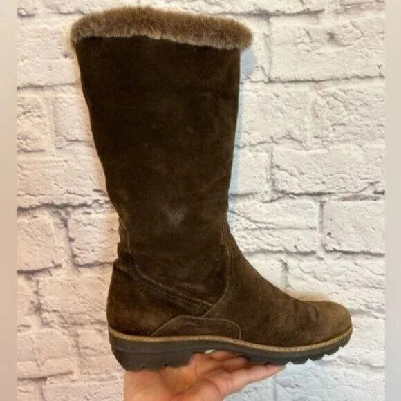 Aquatalia brown suede studded faux fur lined weatherproof boots Size 9