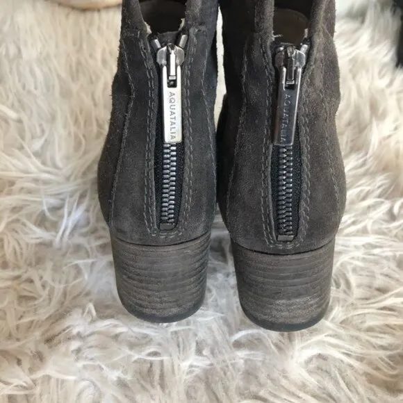 Aquatalia Suede Leather Ankle Boots 7 Gray Grey Taylor Zip Booties Shoes