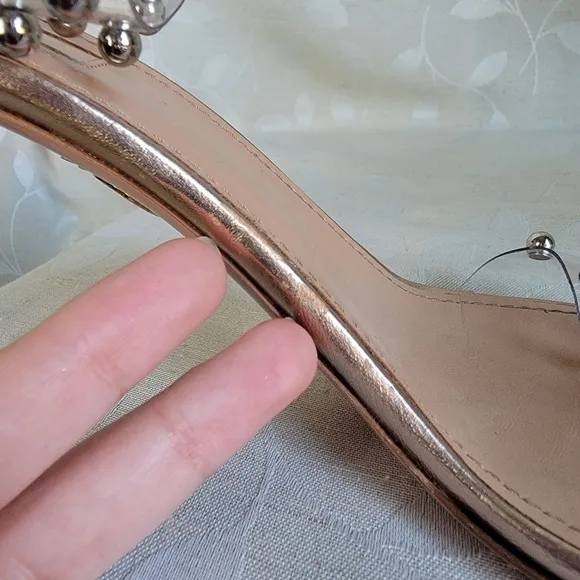 Aquazzura Illusion Studded PVC Plexi Ankle Wrap Metallic Taupe Leather Heels 40