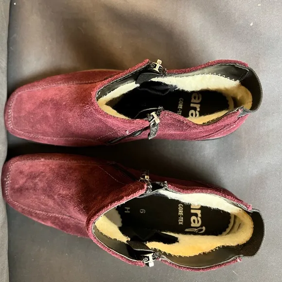 ARA US 6 MILA Maroon SUEDE GORE-TEX BOOT Double Zipper