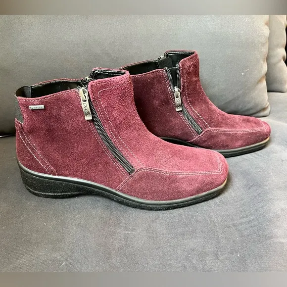 ARA US 6 MILA Maroon SUEDE GORE-TEX BOOT Double Zipper