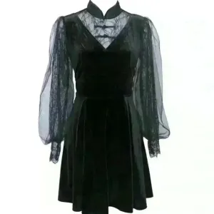 Ariana Long Sheer Sleeve Lace Mini Dress in Black
