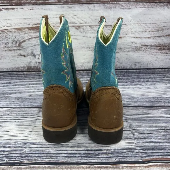 Ariat Fatbaby Brown &amp; Teal Leather Cowgirl Western Boots Youth Size 5