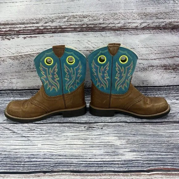 Ariat Fatbaby Brown &amp; Teal Leather Cowgirl Western Boots Youth Size 5