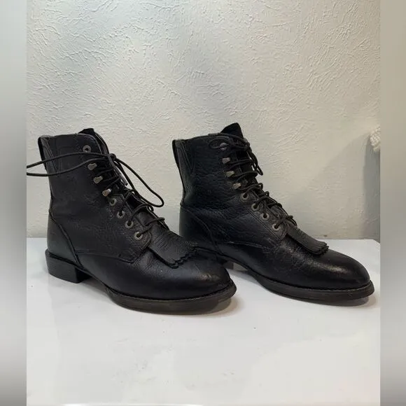 Ariat Heritage Lacer II Roper Style Boots, Black Deertan, sz 7C (narrow)