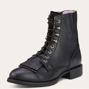Ariat Heritage Lacer II Roper Style Boots, Black Deertan, sz 7C (narrow)