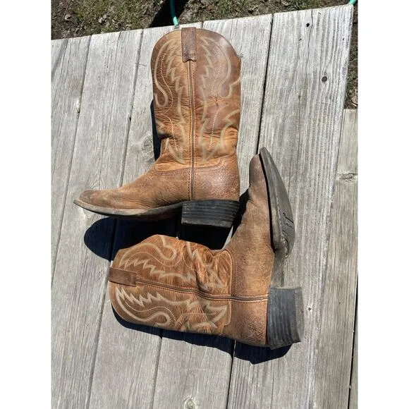 Ariat Heritage R Toe Western Cowboy Boot men’s 9.5 brown leather stitched rodeo