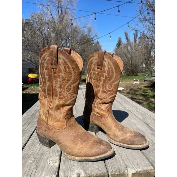 Ariat Heritage R Toe Western Cowboy Boot men’s 9.5 brown leather stitched rodeo