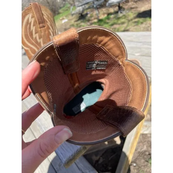 Ariat Heritage R Toe Western Cowboy Boot men’s 9.5 brown leather stitched rodeo