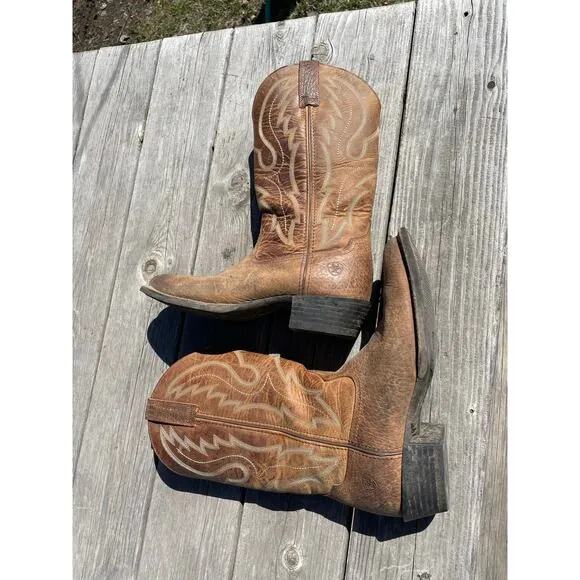 Ariat Heritage R Toe Western Cowboy Boot men’s 9.5 brown leather stitched rodeo