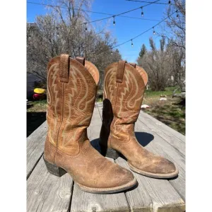 Ariat Heritage R Toe Western Cowboy Boot men’s 9.5 brown leather stitched rodeo