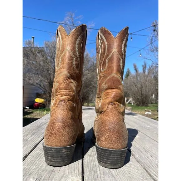 Ariat Heritage R Toe Western Cowboy Boot men’s 9.5 brown leather stitched rodeo