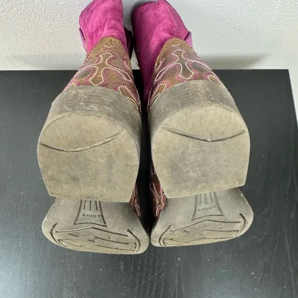 Ariat Kids Girls 12 Brown Pink Leather Western Cowgirl Crossroads Western Boots