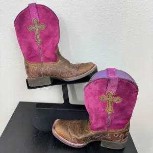 Ariat Kids Girls 12 Brown Pink Leather Western Cowgirl Crossroads Western Boots