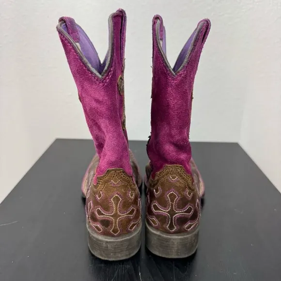 Ariat Kids Girls 12 Brown Pink Leather Western Cowgirl Crossroads Western Boots