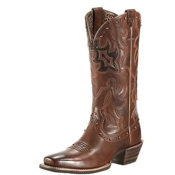 Ariat Runaway Studded Leather Western Cowboy Performance Boots 10M Brown EUC