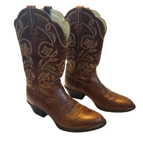 Ariat Women’s Sz 6.5 Brown Leather Embroidered Cowboy Boots Western Round Toe