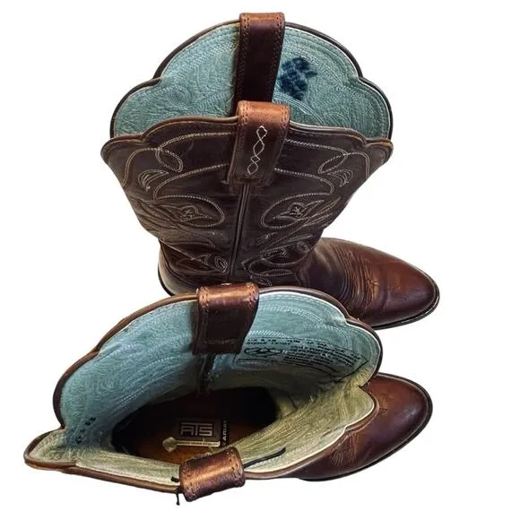 Ariat Women’s Sz 6.5 Brown Leather Embroidered Cowboy Boots Western Round Toe