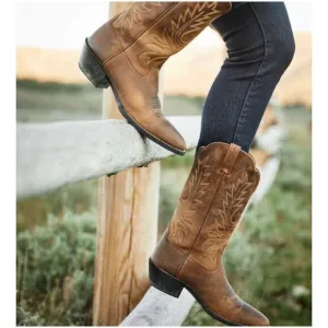 Ariat Women’s Sz 6.5 Brown Leather Embroidered Cowboy Boots Western Round Toe