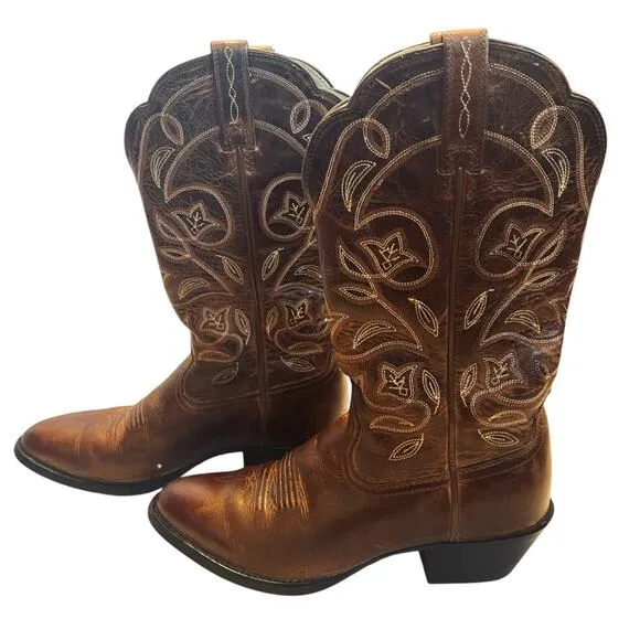 Ariat Women’s Sz 6.5 Brown Leather Embroidered Cowboy Boots Western Round Toe