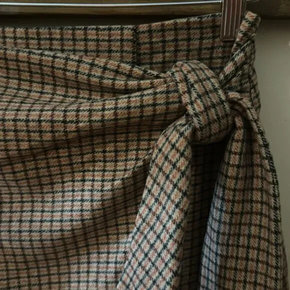 Aritzia Wilfred Dorine Plaid Wool Cashmere Faux Wrap Tie Front Mini Skirt Size 4