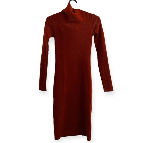 Aritzia WILFRED WOOL Knit Off Shoulder Sweater Dress stretch Burt Red XS Italy
