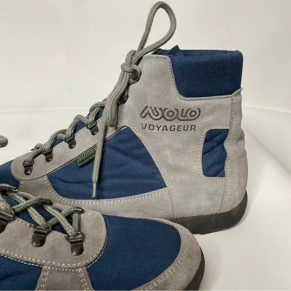 Asolo Voyageur Leather Nylon Hiking Boots Asoflex Blue Gray Lace Up