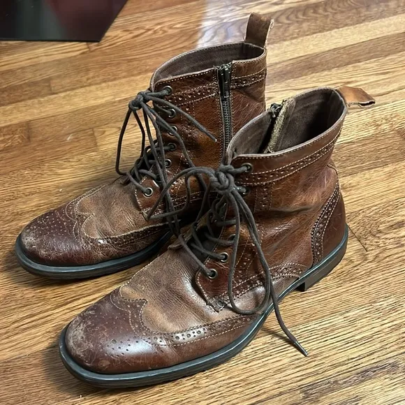 Aston Grey Men’s 10 Brown Leather Short Tie Up Boots